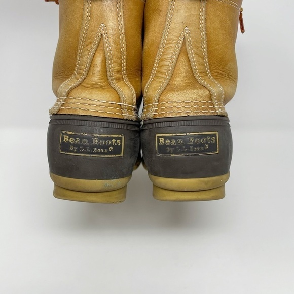Vintage LL Bean Brown Leather Lace Up Unlined Hunting Ankle Duck Boots - Picture 6 of 11